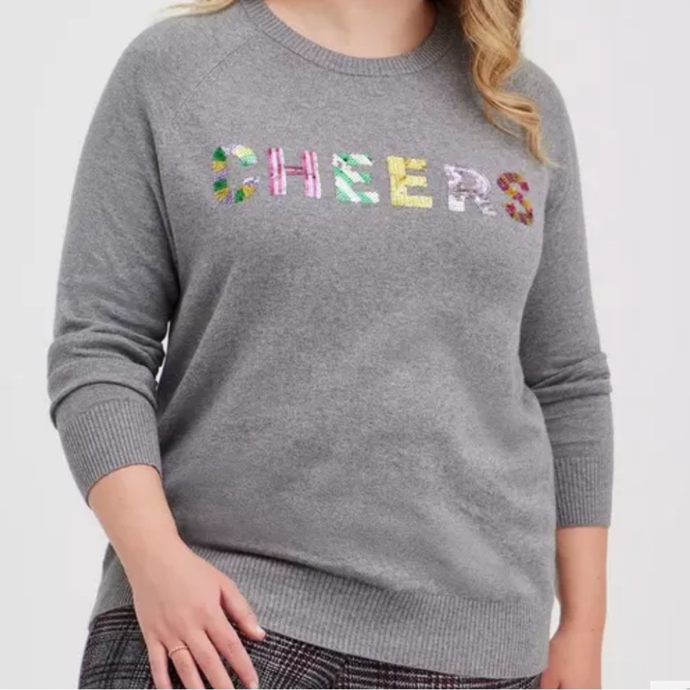 TORRID “Cheers” soft gray sparkle sweater, 2X.